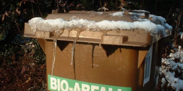 Gerade bei Biotonnen besteht im Winter die Gefahr, dass der Inhalt festfriert. Der ZAKB gibt Tipps, wie man dies verhindert. Foto: oh