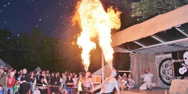 Die Feuerkünstler und Feuerspucker faszinierten mit meterhohen Feuersäulen. Foto: Hannelore Nowacki