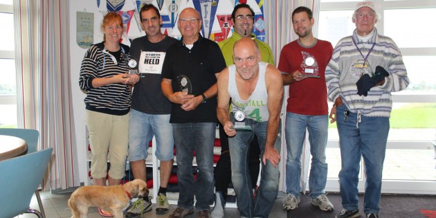 Platz 1 bis 3: Rolf Hofmann, Susanne Krauß, Herbert Medert, Marco Colombo, Jochen Baumgart, Christian Förderer und Heinz Müller (v.l.). Foto: oh