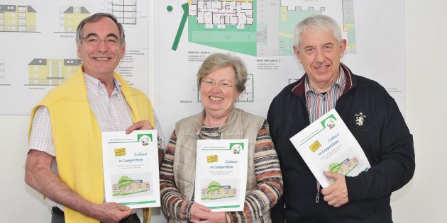 Zu Hause in Lampertheim – das Mehrgenerationenwohnen auf dem Martin-Luther-Platz ist das Projekt, das der Verein MEWOLA konzipiert hat und am 16. April interessierten Bürgern präsentieren wird. Vor allem will der MEWOLA-Vorstand nun junge Familien ansprechen: 1. Vorsitzender Frank-Rüdiger Kirschner (von links), Schriftführerin Hannelore Goerz und 2. Vorsitzender Hans Schader. Foto: Hannelore Nowacki