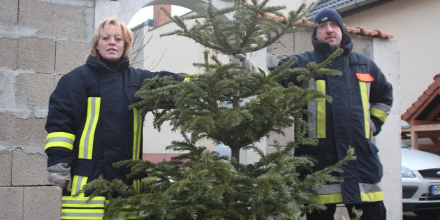 In Nordheim sammelte die örtliche Feuerwehr wie in vielen anderen Riedgemeinden die ausgedienten Weihnachtsbäume ein. Foto: Felix Berz