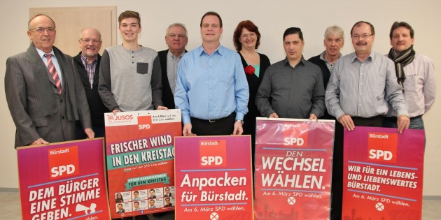Fasching ist gerade im absoluten Stimmungshoch - die SPD Bürstadt strebt bei der Kommunalwahl am 6. März ein Stimmenhoch an. Im Bild: Franz Siegl (von links), Werner Klag, Philipp Ofenloch, Udo Bauer, Boris Wenz, Stefanie Indefrey, Giuseppe Batticane, Hans-Georg Gött, Daniel Ludwig und Ralf Hergesell. Foto: Hannelore Nowacki