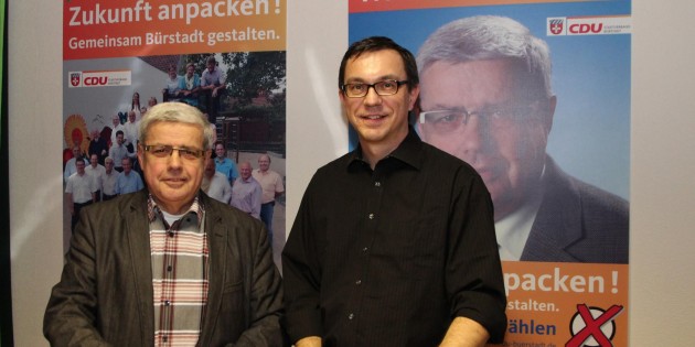 Als Redner stimmten sie die Freunde der CDU auf den Wahlkampf ein: Spitzenkandidat und Erster Stadtrat Walter Wiedemann und Landtagsabgeordneter Alexander Bauer, der auch Stadtverordneter und CDU-Vorsitzender ist. Foto: Hannelore Nowacki