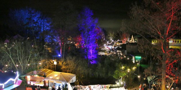 Der Blick von der Dachterrasse des Altenheims St. Elisabeth zeigte die Schönheit der abendlichen Illumination des Bürstädter Adventszaubers. Foto: Hannelore Nowacki