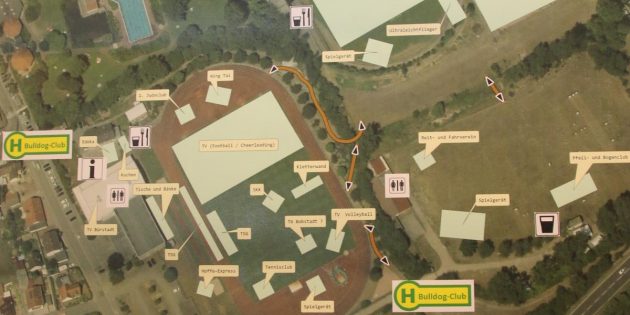 Übersicht über den Sportpark mit drei Haltestellen am „Tag des Sports“ am 27. Mai. Quelle: Stadt Bürstadt