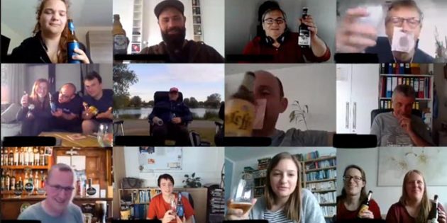 Ein Teil des „bierseligen“ Feuerwerkmusigzuges bei der Online-Probe. Foto: oh