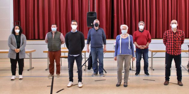 Der neue Nordheimer Ortsbeirat (von links): Kirsten Kreider, Adam Ciomperlik, stellvertretender Ortsvorsteher Christopher Wetzel (alle CDU), Thilo Stumpf  (FLB), Ortsvorsteherin Renate Weissbrodt, Gerhard Rothenhäuser und Daniel Rothenhäuser (alle SPD). Foto: Hannelore Nowacki