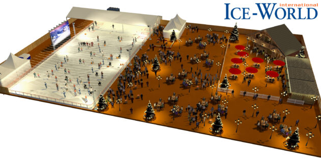 Das 3D-Rendering zeigt ungefähr, wie das Gesamtprojekt auf der Kisselswiese aussehen wird. Kleinere Abweichungen sind durchaus noch möglich. Quelle: Ice World international