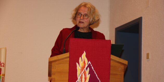 Sabine Müller-Langsdorf bei der Bergsträßer Rede in der Bensheimer Stephanuskirche. Foto: oh
