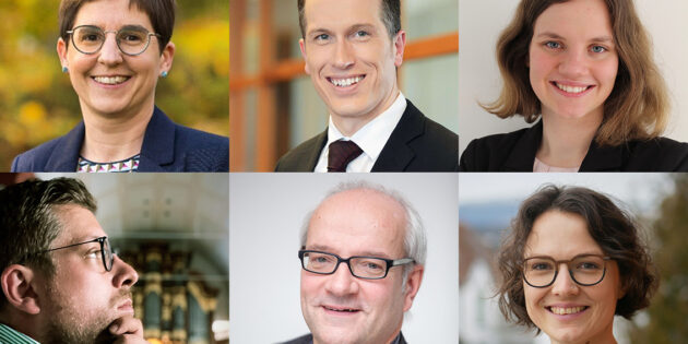 Die Referentinnen und Referenten der Bensheimer Winterakademie 2023 – unser Bild zeigt (oben, v.l.) Rebecca Müller, Carsten Simmer und Selina Fucker sowie (unten, v.l.) Jörg Niesner, Steffen Bauer und Anika Rehorn. Bildmontage: Evangelisches Dekanat Bergstraße