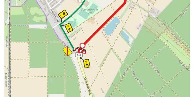 Im ersten Bauabschnitt führt die Umleitung über „Sandtorfer Weg“ und „Am Sportfeld“. Foto: Hessen Mobil