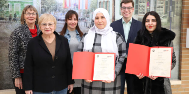 Ernestine Schneider, Dr. Brigitta Eckert, Kristina Delceva, Sawsan Sheghri, Marius Schmidt und Khlat Mhew (von links). Foto: oh